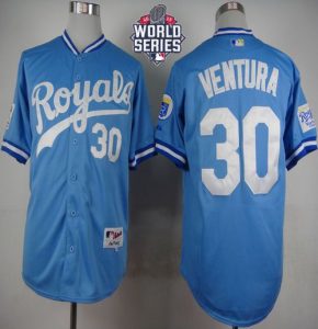 Royals #30 Yordano Ventura Light Blue 1985 Turn Back The Clock W 2015 World Series Patch Stitched MLB Jersey
