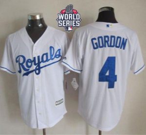 Royals #4 Alex Gordon White New Cool Base W 2015 World Series Patch Stitched MLB Jersey