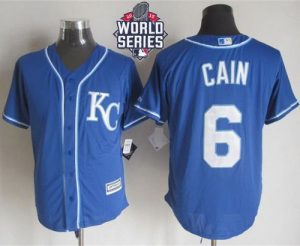 Royals #6 Lorenzo Cain Blue Alternate 2 New Cool Base W 2015 World Series Patch Stitched MLB Jersey