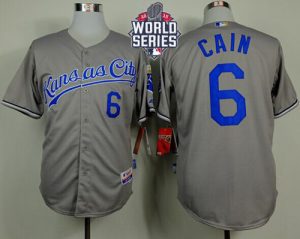Royals #6 Lorenzo Cain Grey Cool Base W 2015 World Series Patch Stitched MLB Jersey