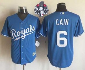 Royals #6 Lorenzo Cain Light Blue Alternate 1 New Cool Base W 2015 World Series Patch Stitched MLB Jersey