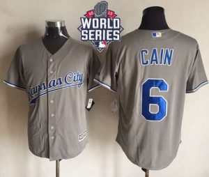 Royals #6 Lorenzo Cain New Grey Cool Base W 2015 World Series Patch Stitched MLB Jersey