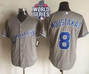 Royals #8 Mike Moustakas New Grey Cool Base W 2015 World Series Patch Stitched MLB Jersey