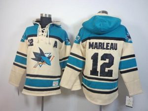 Sharks #12 Patrick Marleau Cream Sawyer Hooded Sweatshirt Stitched NHL Jersey