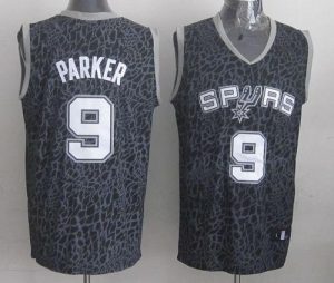 Spurs #9 Tony Parker Black Crazy Light Stitched NBA Jersey