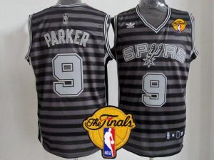 Spurs #9 Tony Parker Black Grey Groove Finals Patch Stitched NBA Jersey