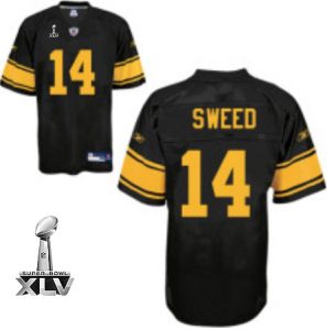 Steelers #14 Limas Sweed Black With Yellow Number Super Bowl XLV Embroidered NFL Jersey
