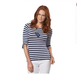 Tennessee Titans Lady Striped Boatneck Three-Quarter Sleeve T-Shirt