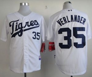 Tigers #35 Justin Verlander White Home Los Tigres Stitched MLB Jersey