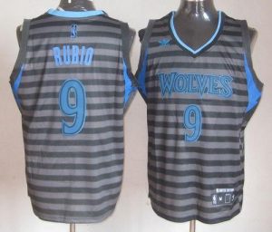 Timberwolves #9 Ricky Rubio Black Grey Groove Embroidered NBA Jersey