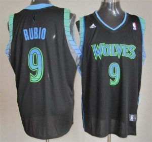Timberwolves #9 Ricky Rubio Black Vibe Embroidered NBA Jersey