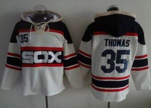 White Sox #35 Frank Thomas White Sawyer Hooded Sweatshirt Alternate Home MLB Hoodie