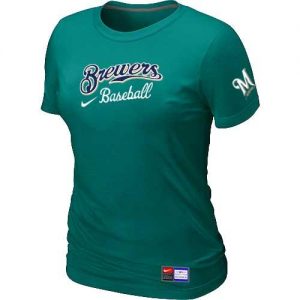 Women's Milwaukee Brewers Nike Short Sleeve Practice MLB T-Shirts Teal Green