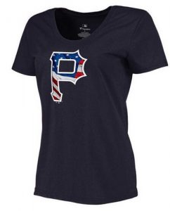 Women's Pittsburgh Pirates USA Flag Fashion T-Shirt Navy Blue