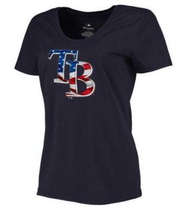 Women's Tampa Bay Rays USA Flag Fashion T-Shirt Navy Blue