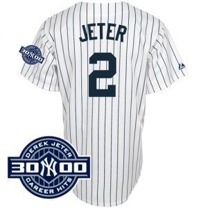 Yankees #2 Derek Jeter White W 3000 Hits Patch Stitched MLB Jersey