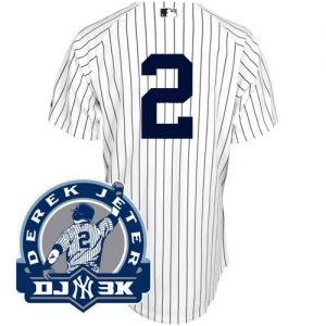 Yankees #2 Derek Jeter White With DJ-3K Patch Stitched MLB Jersey