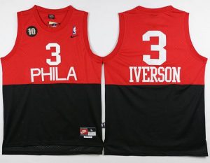 76ers #3 Allen Iverson Black Red Nike Throwback Stitched NBA Jersey
