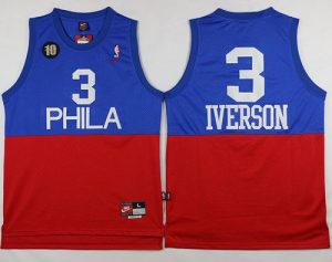 76ers #3 Allen Iverson Red Blue Nike Throwback Stitched NBA Jersey