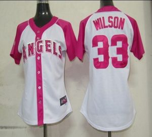 Angels #33 C.J. Wilson White Pink Women's Splash Fashion Stitched MLB Jersey