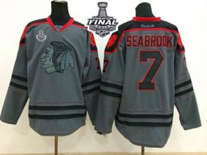 Blackhawks #7 Brent Seabrook Charcoal Cross Check Fashion 2015 Stanley Cup Stitched NHL Jersey
