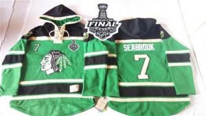 Blackhawks #7 Brent Seabrook Green St. Patrick's Day McNary Lace Hoodie 2015 Stanley Cup Stitched NHL Jersey