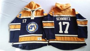 Blues #17 Jaden Schwartz Navy Blue Gold Sawyer Hooded Sweatshirt Stitched NHL Jersey