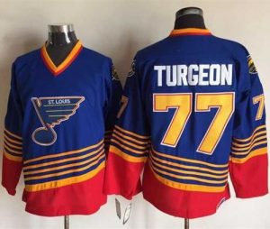 Blues #77 Pierre Turgeon Light Blue Red CCM Throwback Stitched NHL Jersey