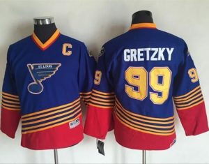 Blues #99 Wayne Gretzky Light Blue Red CCM Throwback Stitched Youth NHL Jersey