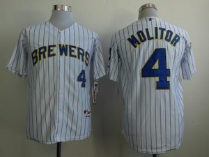 Brewers #4 Paul Molitor White (Blue Strip) Stitched MLB Jersey