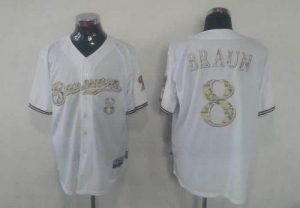 Brewers #8 Ryan Braun White USMC Cool Base Stitched MLB Jersey