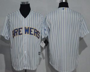Brewers Blank White(Blue Strip) New Cool Base Stitched MLB Jersey