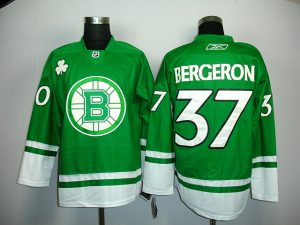 Bruins #37 Patrice Bergeron Green St. Patty's Day Embroidered NHL Jersey