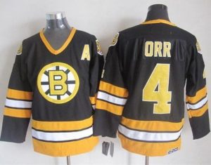 Bruins #4 Bobby Orr Black Yellow CCM Throwback Stitched NHL Jersey