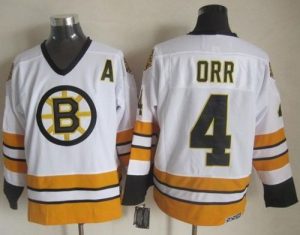 Bruins #4 Bobby Orr White Yellow CCM Throwback Stitched NHL Jersey