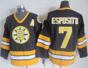 Bruins #7 Phil Esposito Black Yellow CCM Throwback Stitched NHL Jersey