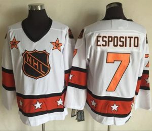 Bruins #7 Phil Esposito White Orange All Star CCM Throwback Stitched NHL Jersey
