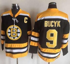 Bruins #9 Johnny Bucyk Black Yellow CCM Throwback New Stitched NHL Jersey