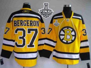 Bruins Stanley Cup Finals Patch #37 Patrice Bergeron Embroidered Winter Classic Yellow NHL Jersey