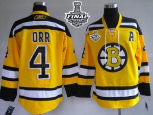 Bruins Stanley Cup Finals Patch #4 Bobby Orr Embroidered Winter Classic Yellow NHL Jersey