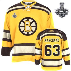 Bruins Stanley Cup Finals Patch #63 Brad Marchand Winter Classic Yellow Embroidered NHL Jersey