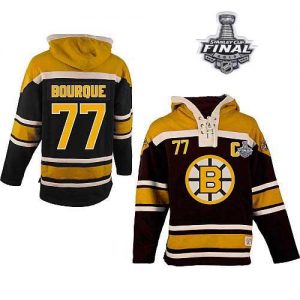 Bruins Stanley Cup Finals Patch #77 Ray Bourque Black Sawyer Hooded Sweatshirt Embroidered NHL Jersey
