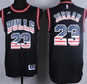 Bulls #23 Michael Jordan Black USA Flag Fashion Stitched NBA Jersey