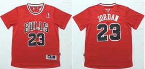 Bulls #23 Michael Jordan Red Short Sleeve Stitched NBA Jersey