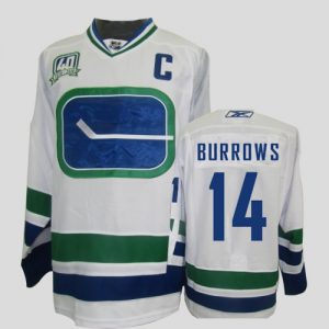 Canucks #14 Alexandre Burrows Embroidered White Third 40TH Patch NHL Jerse