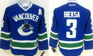 Canucks #3 Kevin Bieksa Blue Stitched Youth NHL Jersey