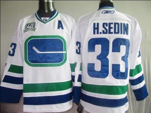 Canucks #33 Henrik Sedin Embroidered White With 40TH Patch Third NHL Jersey