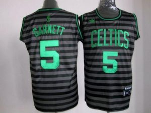 Celtics #5 Kevin Garnett Black Grey Groove Embroidered NBA Jersey