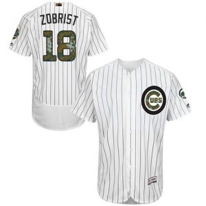 Cubs #18 Ben Zobrist White(Blue Strip) Flexbase Authentic Collection 2016 Memorial Day Stitched MLB Jersey