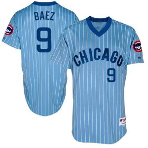 Cubs #9 Javier Baez Blue(White Strip) Cooperstown Throwback Stitched MLB Jersey